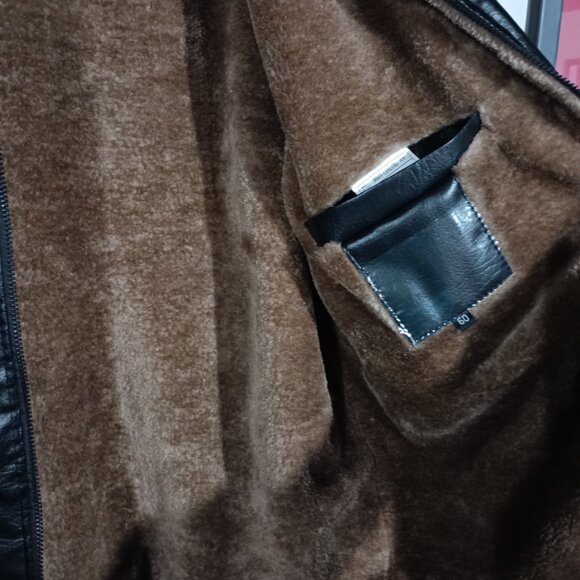 Faux Leather Jacket Men's Black with Brown Faux fur lining M/L New - Picture 3 of 12